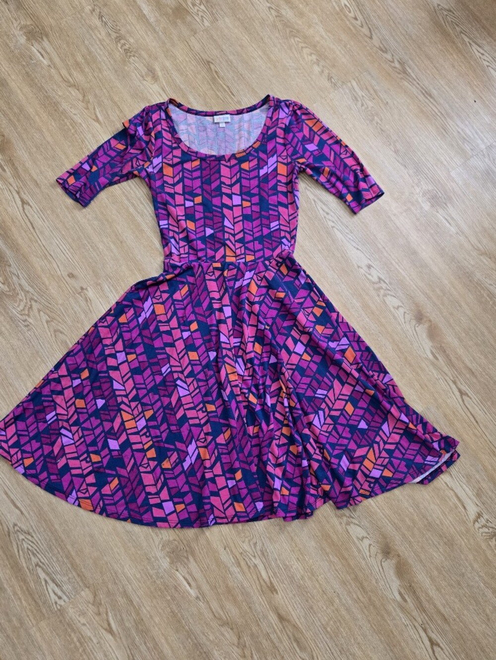 Lularoe Purple & Pink Geometric Fit-and-Flare Dress